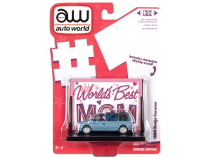 Изображение Auto World 1984 Dodge Caravan w/Base & Trading Card Silver/Blue (серия World